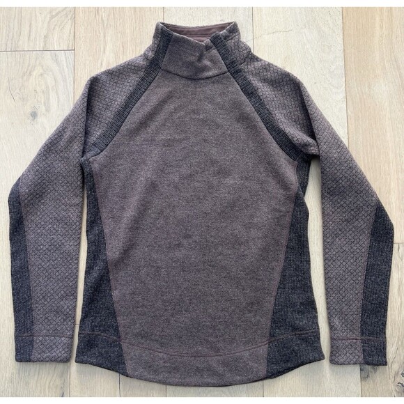 prAna Womens Brandie Wool Blend Pullover Sweater Taupe Brown Snap Collar Size M - Picture 2 of 8